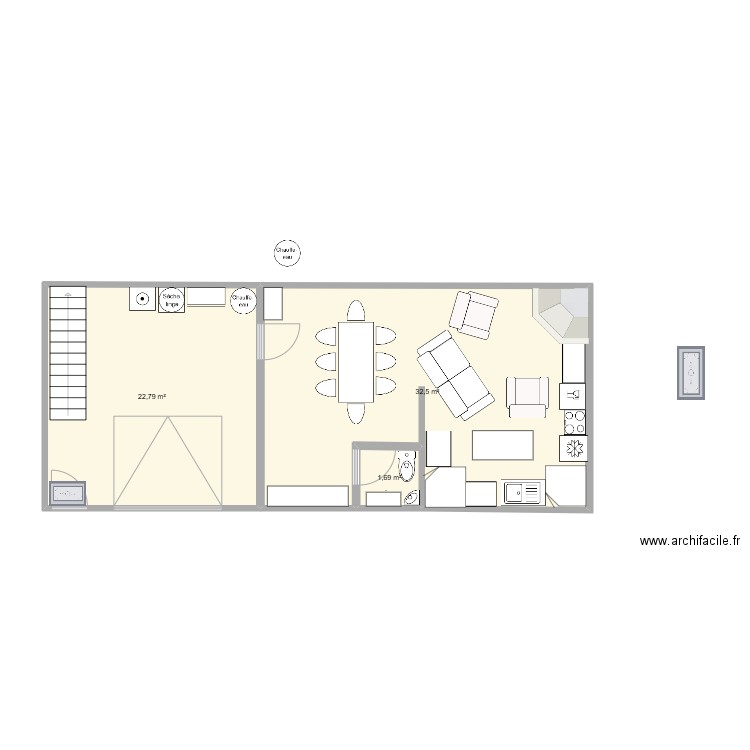 ATTACHEMENT. Plan de 3 pièces et 57 m2