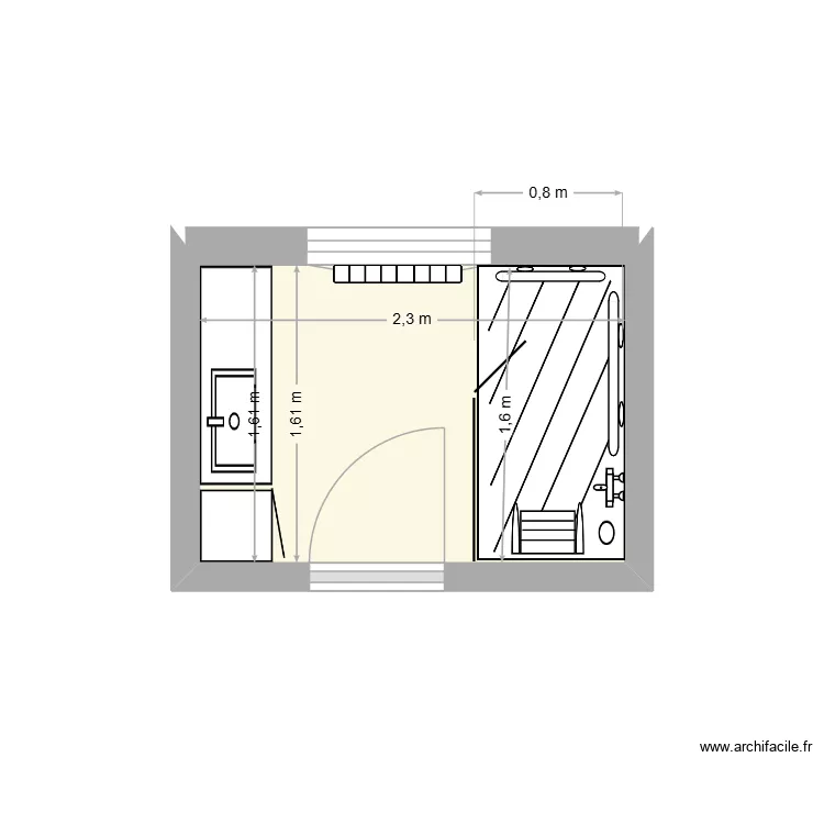 Singer apr&egrave;s. Plan de 1  et 4 m²