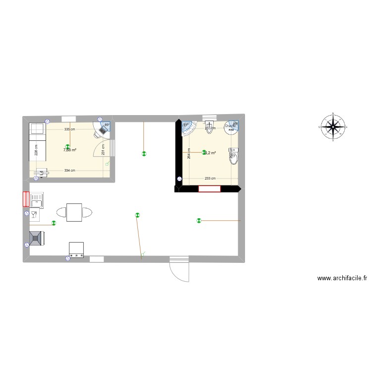 Co inter nouveau travail . Plan de 2 pièces et 14 m2