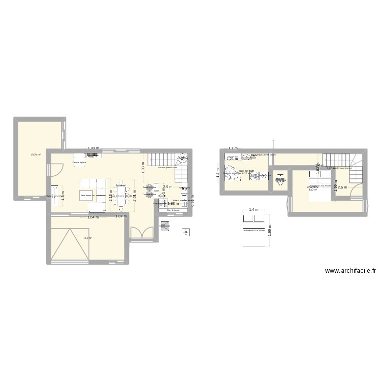 Plan maison V1. Plan de 7 pièces et 82 m2