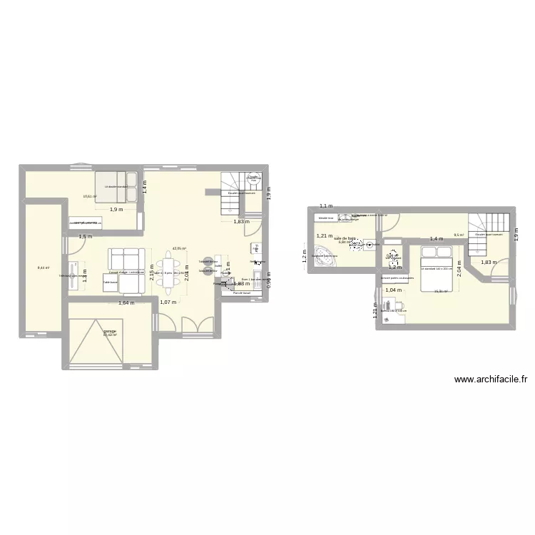 Plan maison V1. Plan de 8  et 105 m²