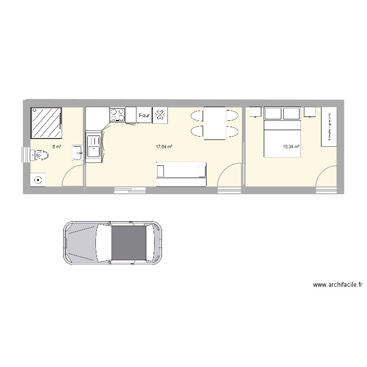 appart Bazeille 1. Plan de 3 pièces et 34 m2