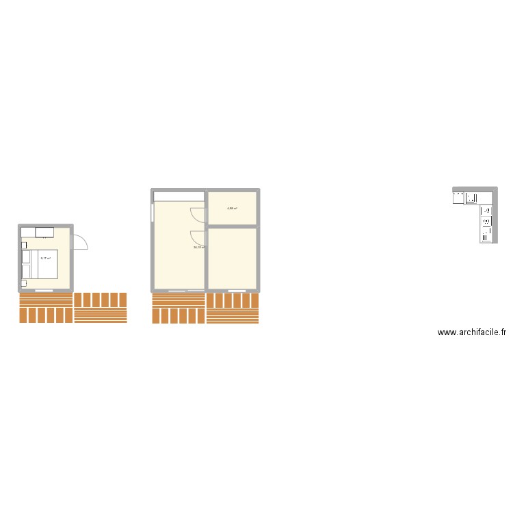 FOR RENT. Plan de 3 pièces et 38 m2