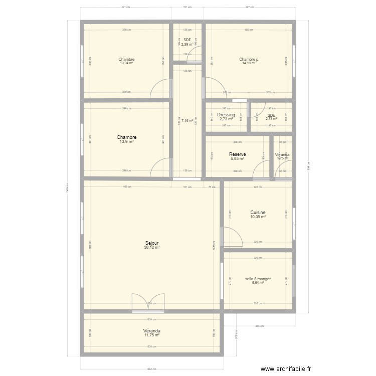plandeux. Plan de 13 pièces et 133 m2