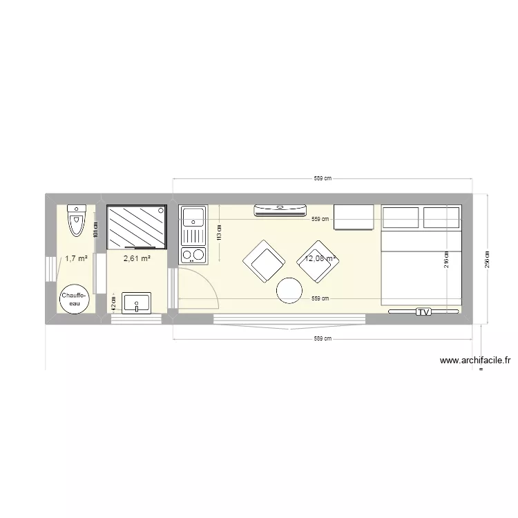 Tiny house 840x255cm sans terrasse. Plan de Tiny house 840x255cm sans terrasse. Plan de