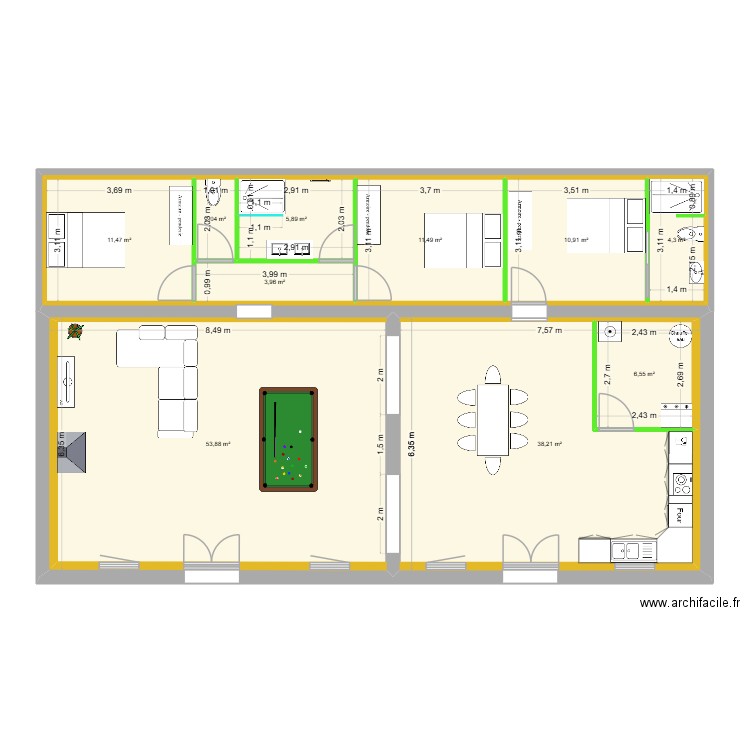 LEVASSEUR  Dominique. Plan de 11 pièces et 213 m2