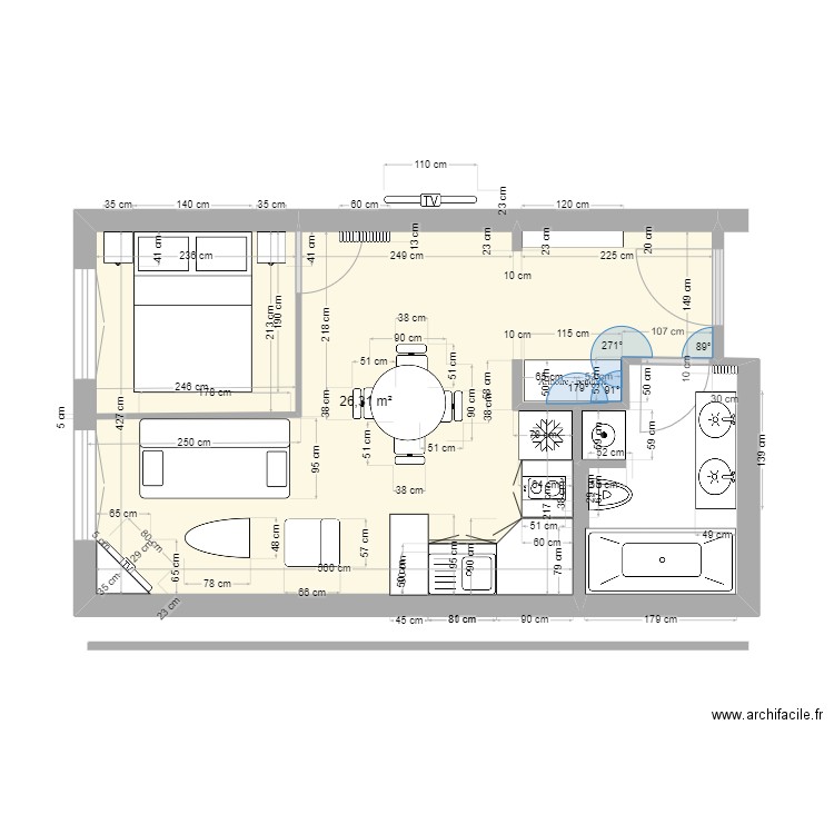 Gracieuse 3. Plan de 1 pièce et 26 m2