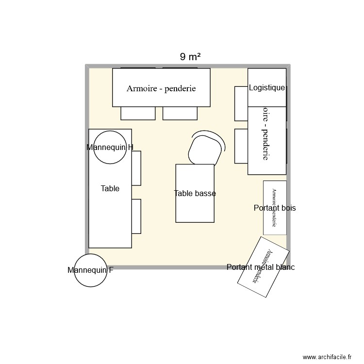 Salon 9m2. Plan de 1 pièce et 9 m2
