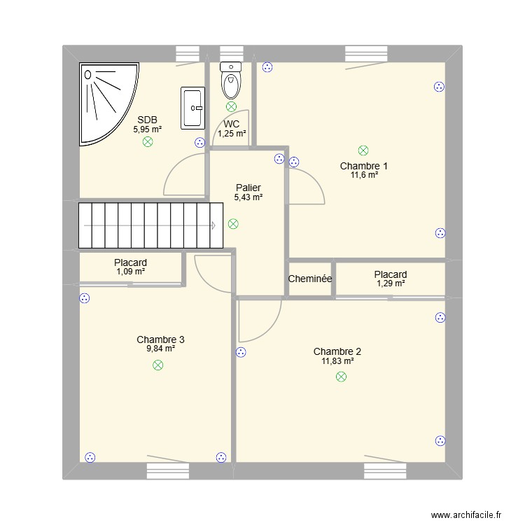 ETAGE. Plan de 9 pièces et 49 m2