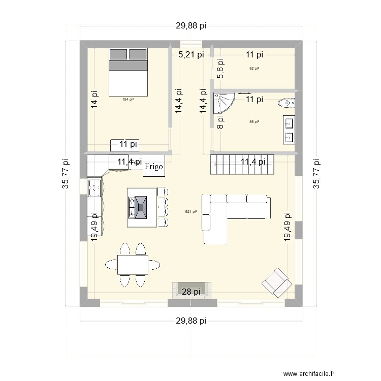 Chalet Branche Ouest. Plan de 4 pièces et 86 m2