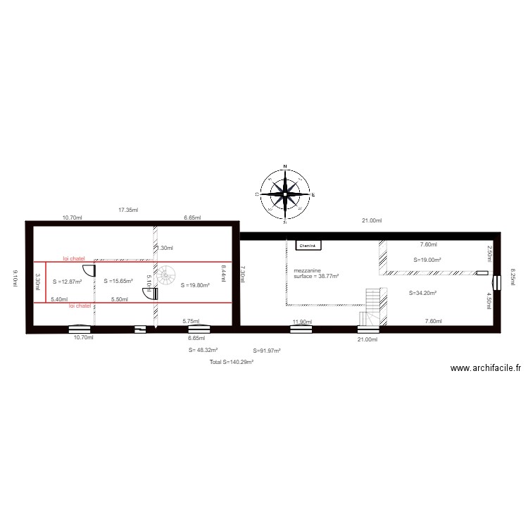    Existant Etage    Cyril  . Plan de 3 pièces et 128 m2