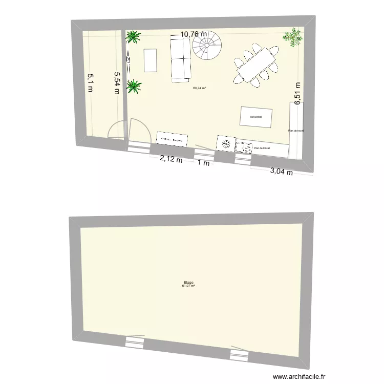 Maison. Plan de 2  et 122 m²