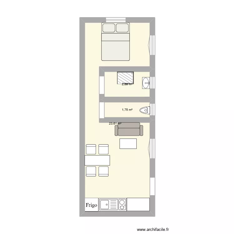 appartement. Plan de 3 Pièces et 28 m²
