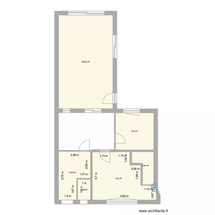 Plan extension. Plan de 6  et 65 m²