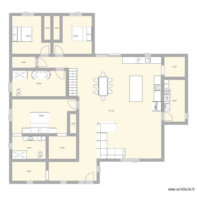 Maison3. Plan de 14 pièces et 180 m2