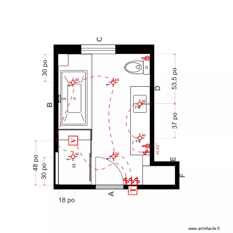 jutras sdb &Eacute;lectrique. Plan de 1  et 9 m²