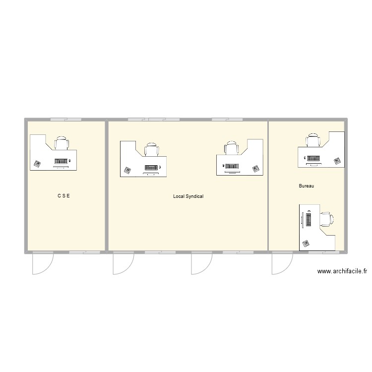 Aile EST - R+1. Plan de 3 pièces et 60 m2