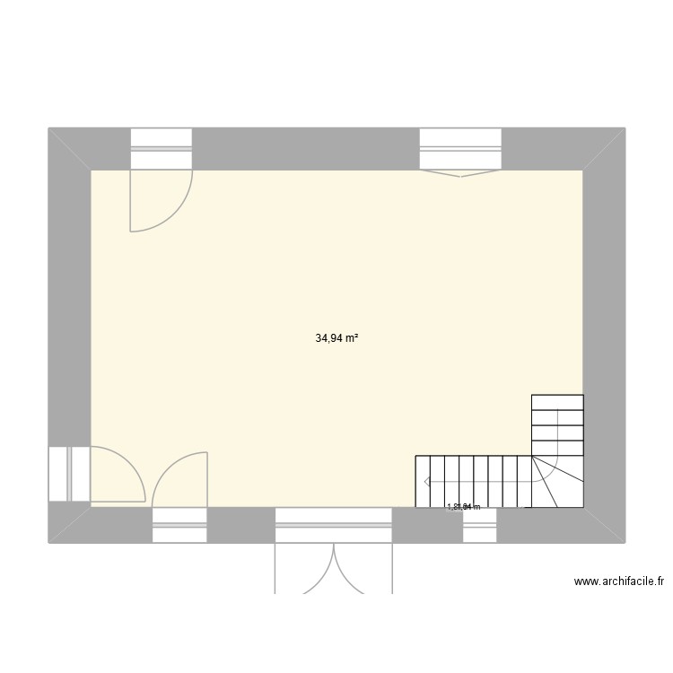 Ver RdC ouest Escalier. Plan de 1 pièce et 35 m2