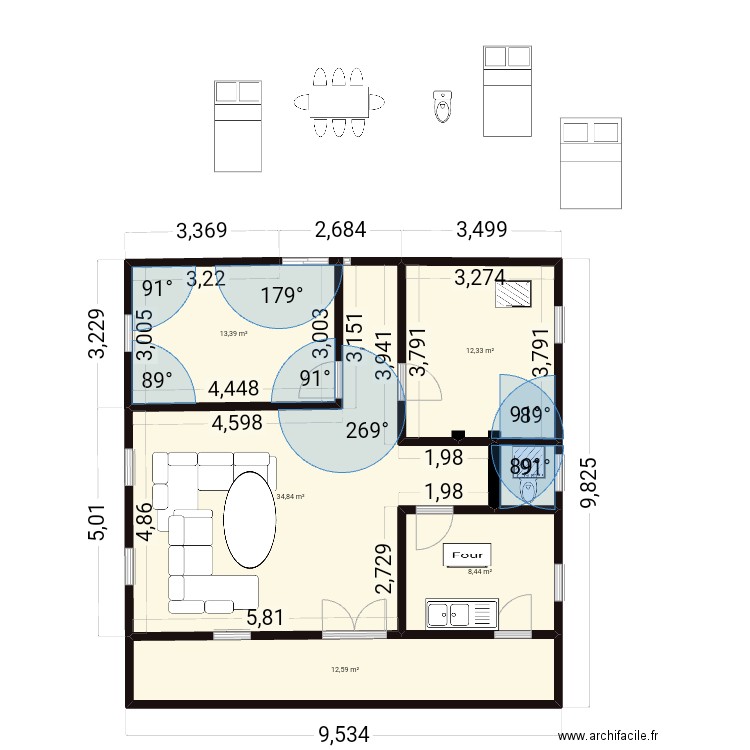 STUDIO 2 CHAMBRES SALON 2 DOUCHES. Plan de 6 pièces et 83 m2