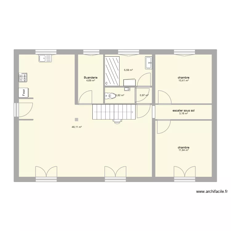 plan envisag&eacute; v3 bis escalier dans couloir. Plan de 8 Pièces et 85 m²