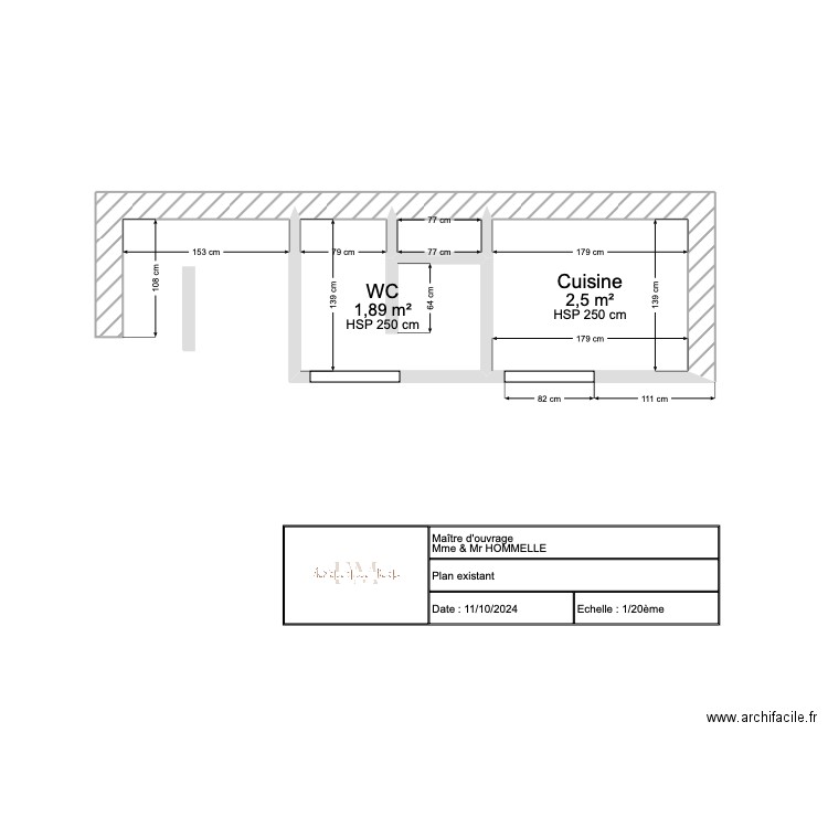 Plan existant HOMMELLE Cabourg. Plan de 3 pièces et 5 m2