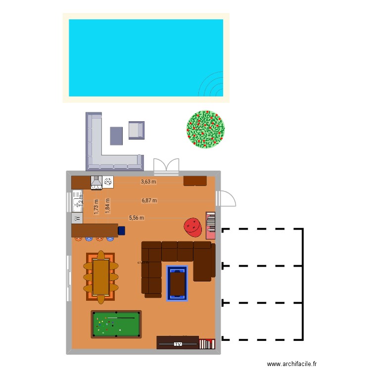 Jsp. Plan de 1 pièce et 67 m2