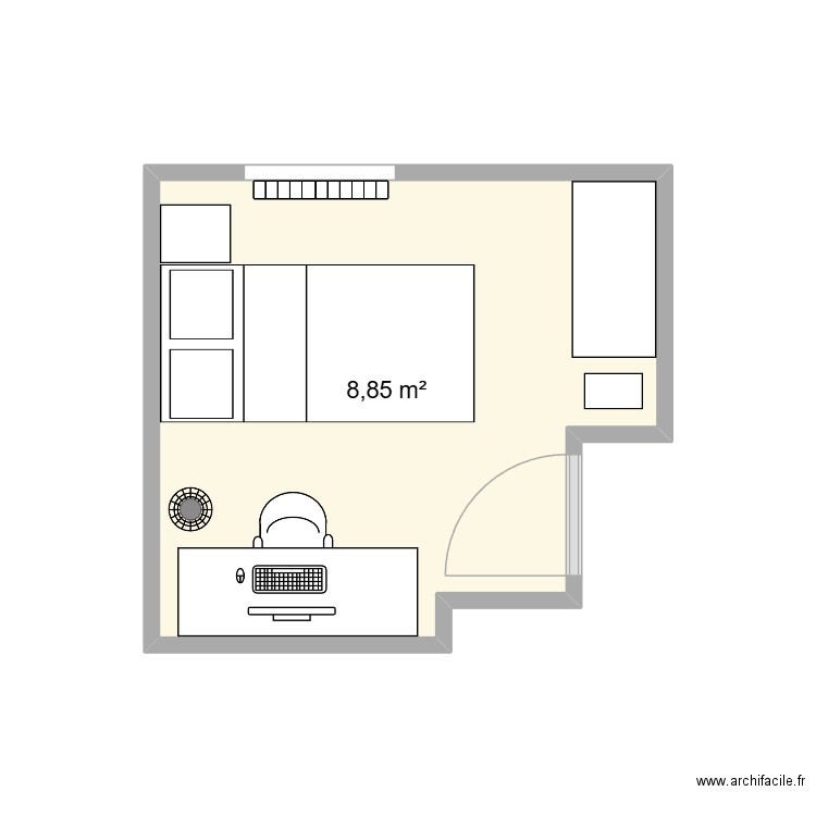 Chambre. Plan de 1 pièce et 9 m2