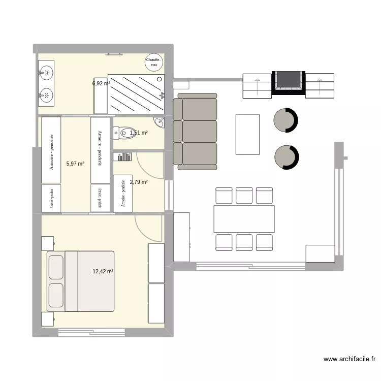 Chbr parentale. Plan de 5  et 30 m²