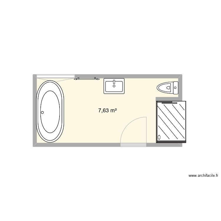 salle de bain actuelle. Plan de 1 pièce et 8 m2