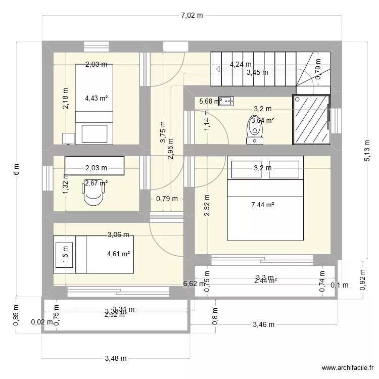 Etage. Plan de 8  et 33 m²
