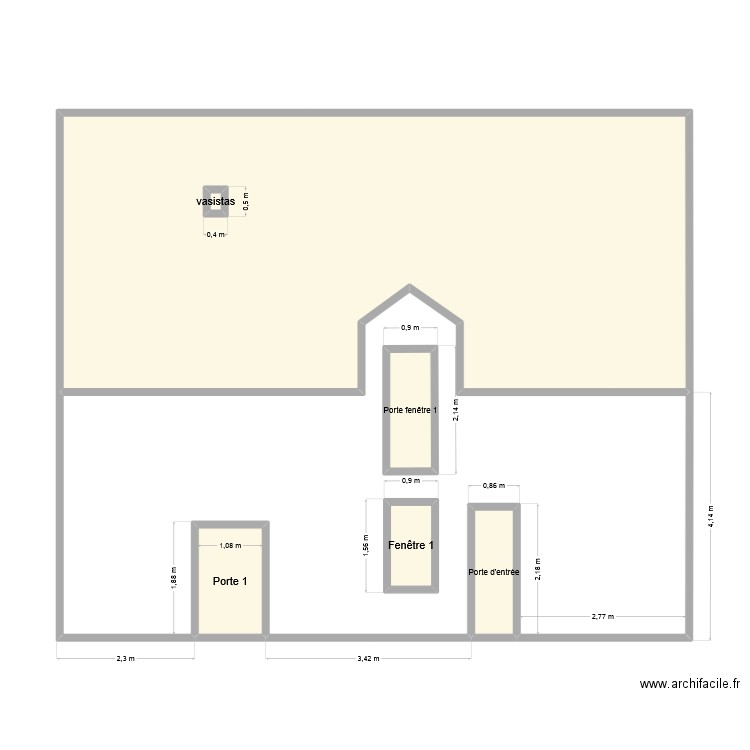 Façade Nord. Plan de 7 pièces et 90 m2