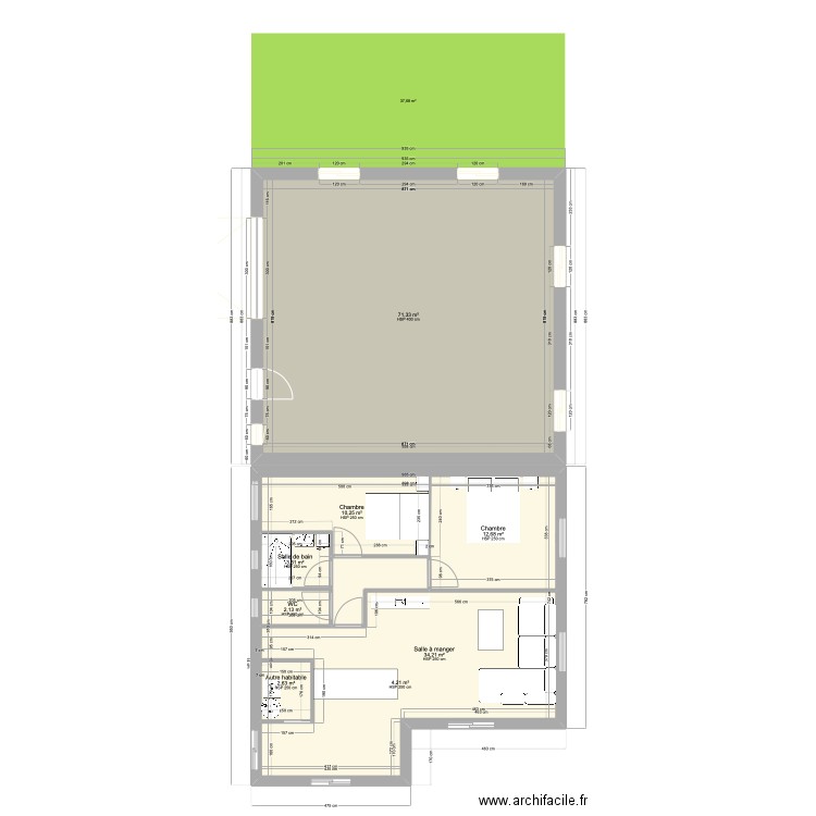 garage/maison. Plan de 8 pièces et 210 m2