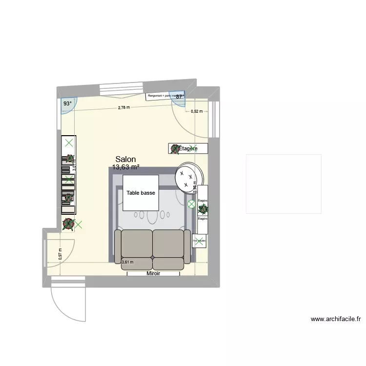 Salon Appart 248. Plan de 1 Pièce et 14 m²