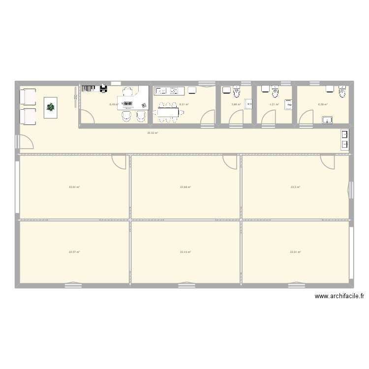 Planta empanatrix. Plan de 12 pièces et 203 m2