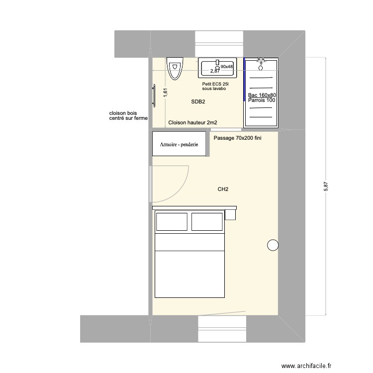 ESBA Mezzanine V3.2. Plan de 2 pièces et 17 m2