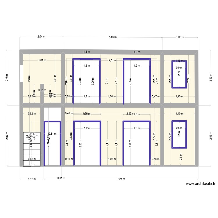 Maison hotte facade. Plan de 16 pièces et 48 m2