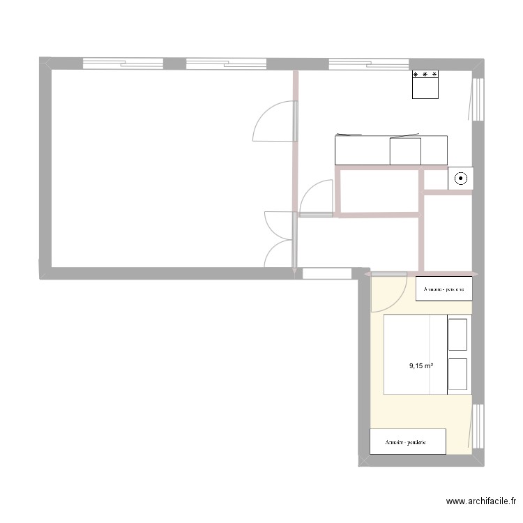 Bernard. Plan de 1 pièce et 9 m2