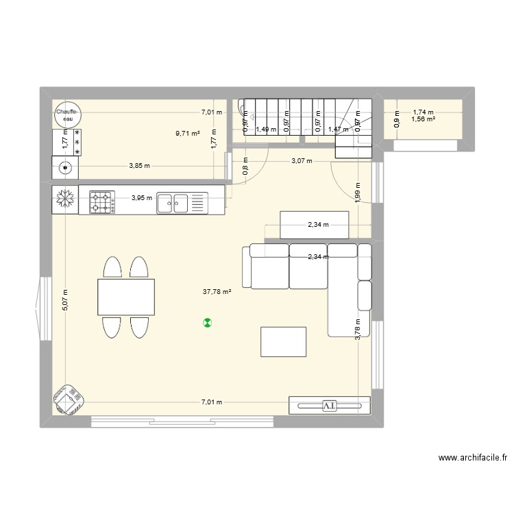 sylvie RDC. Plan de 3 pièces et 49 m2