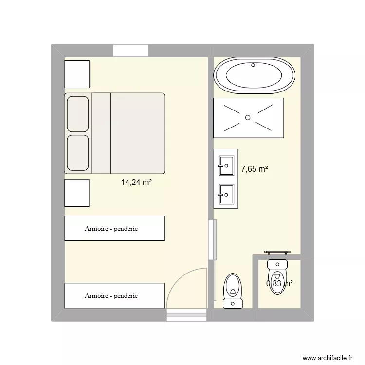 Suite. Plan de 3 Pièces et 23 m² Suite. Plan de 3 Pièces et 23 m²
