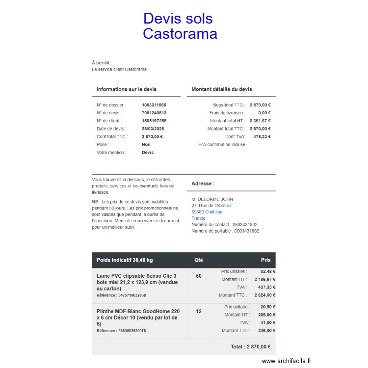 devis sol casto. Plan de 0 pièce et 0 m2