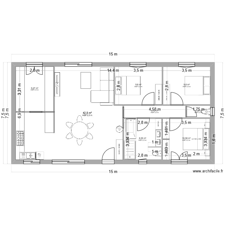 MAISON 1. Plan de 8 pièces et 153 m2