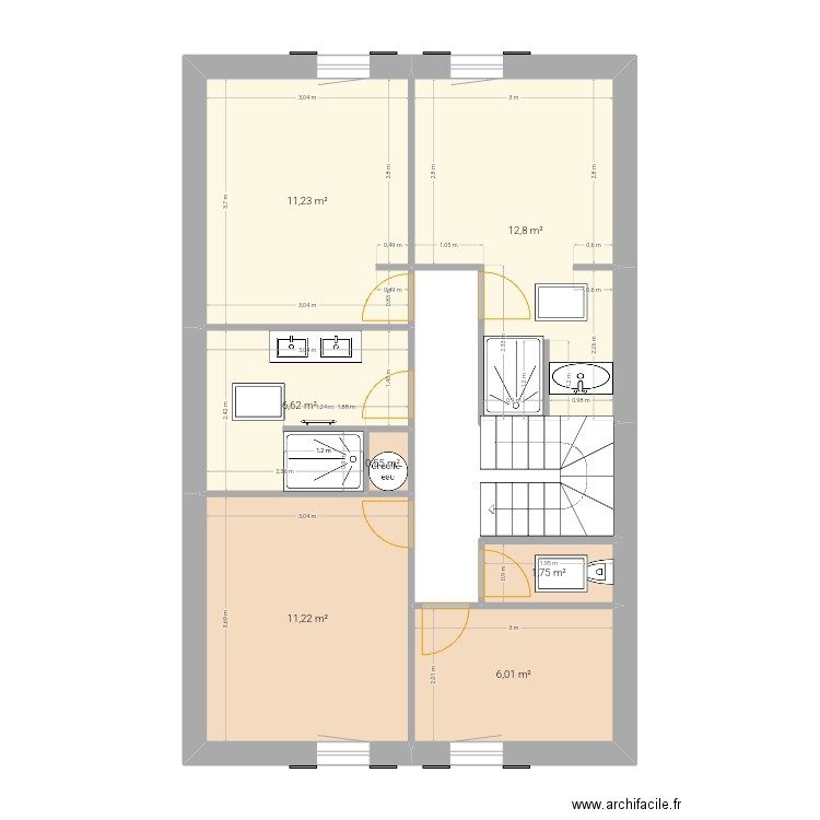 Sylvie0 étage bis. Plan de 7 pièces et 50 m2