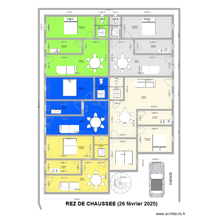 REZ DE CHAUSSEE 22 FEVRIER 2025. Plan de 21 pièces et 240 m2