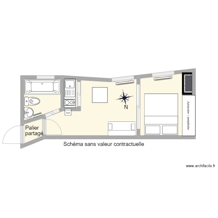 11 Maine . Plan de 4 pièces et 18 m2