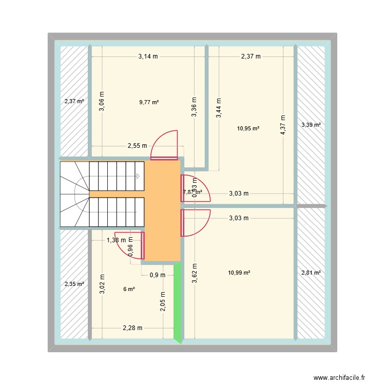 DimensionsCloisonsEtage. Plan de 9 pièces et 113 m2
