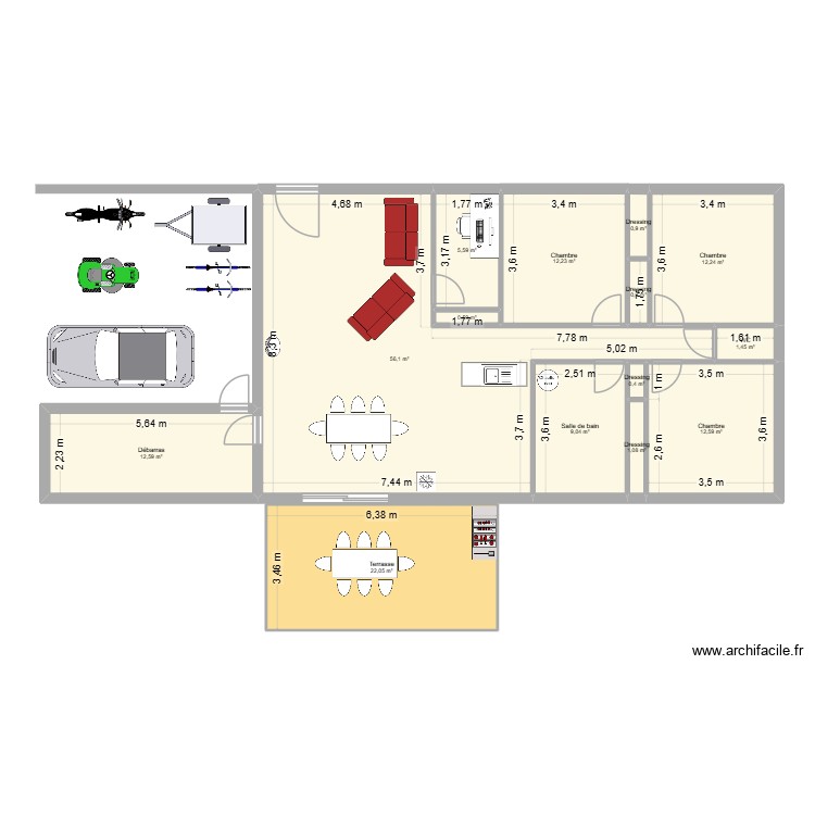 plain pied 3 chambres bureau garage. Plan de 0 pièce et 0 m2