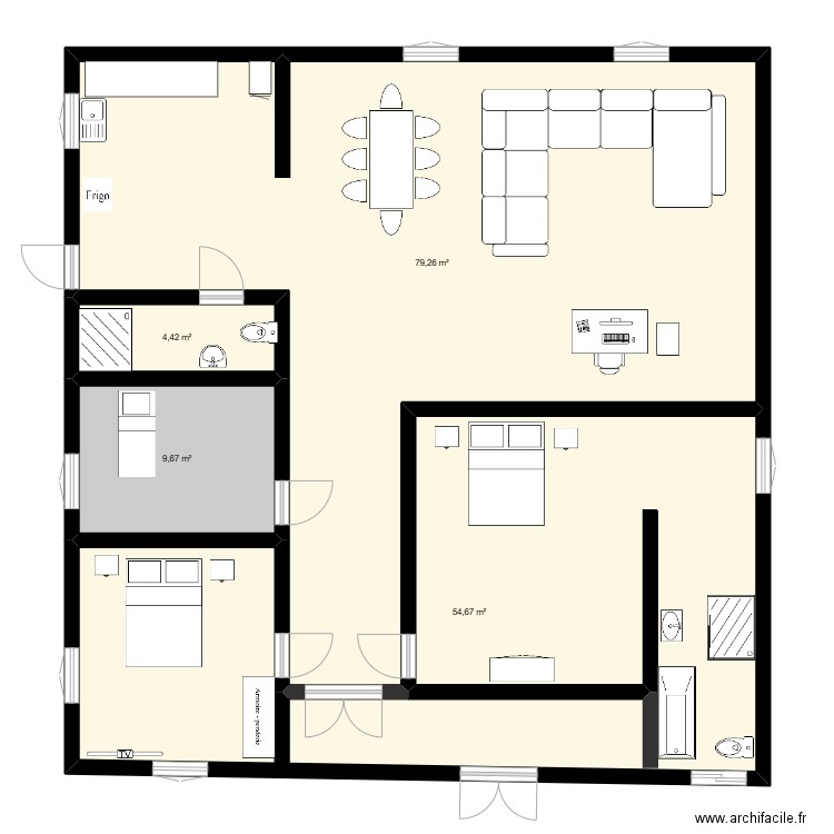 majunga. Plan de 4 pièces et 148 m2