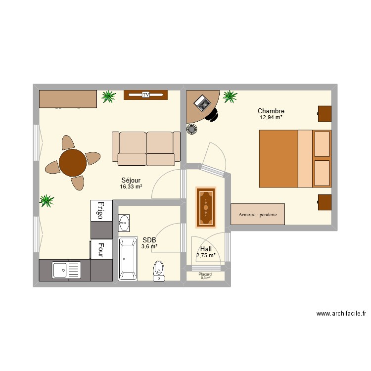 Hesbaye 2e étage. Plan de 5 pièces et 36 m2