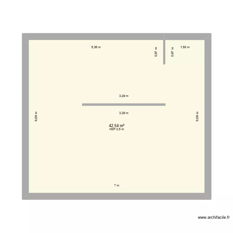 Pi&egrave;ce &agrave; vivre. Plan de 1  et 43 m²
