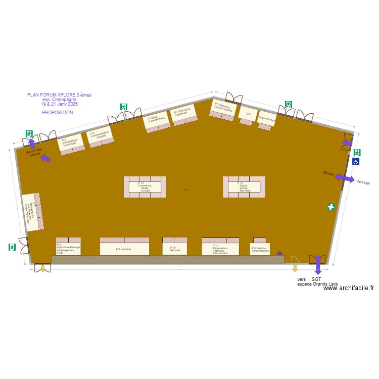 espace champagne FORUM XPLORE 19 21 Janv2026. Plan de 1 pièce et 584 m2